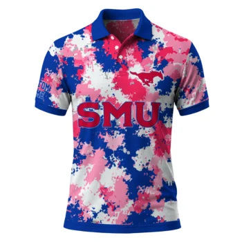 Smu Mustangs Polo Shirt Personalized Pixel Camo Blue Best Selling