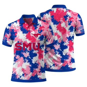 Smu Mustangs Polo Shirt Personalized Pixel Camo Blue Fashion Forward