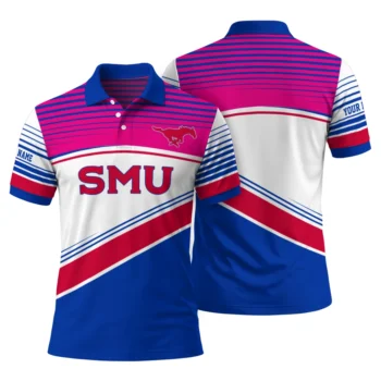 Smu Mustangs Polo Shirt Personalized Slanted Stripes Blue White Fashion Forward