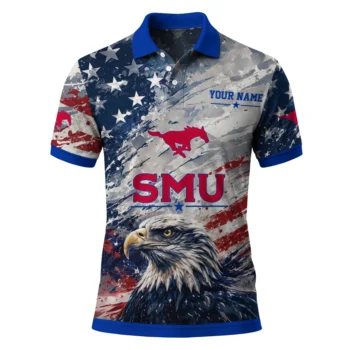 Smu Mustangs Polo Shirt Personalized Star Brushstrokes Blue Best Selling