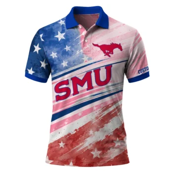 Smu Mustangs Polo Shirt Personalized Star Stripes Red Blue Best Selling