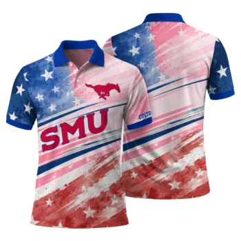 Smu Mustangs Polo Shirt Personalized Star Stripes Red Blue Fashion Forward