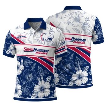 South Alabama Jaguars Polo Shirt Customized Floral Angles Blue White Fashion Forward