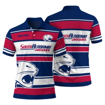 South Alabama Jaguars Polo Shirt Customized Horizontal Blocks Blue Fashion Forward