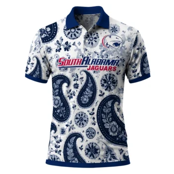 South Alabama Jaguars Polo Shirt Customized Paisley Florals Blue White Best Selling