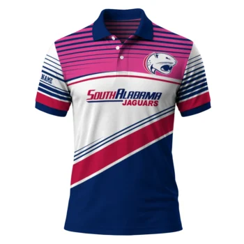 South Alabama Jaguars Polo Shirt Customized Slanted Stripes Blue White Best Selling