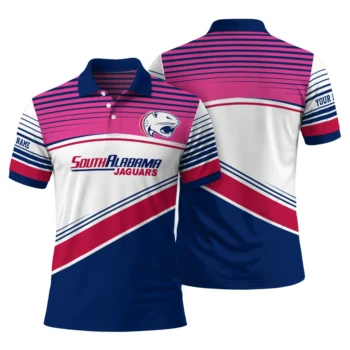 South Alabama Jaguars Polo Shirt Customized Slanted Stripes Blue White Fashion Forward