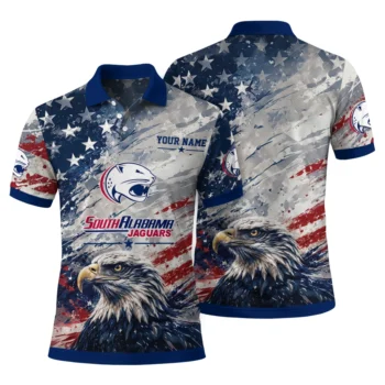 South Alabama Jaguars Polo Shirt Customized Star Brushstrokes Blue Fashion Forward