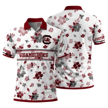 South Carolina Gamecocks Polo Shirt Personalized Floral Pinstripe Garnet White Fashion Forward