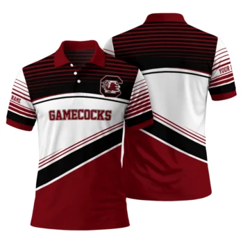 South Carolina Gamecocks Polo Shirt Personalized Slanted Stripes Garnet White Fashion Forward