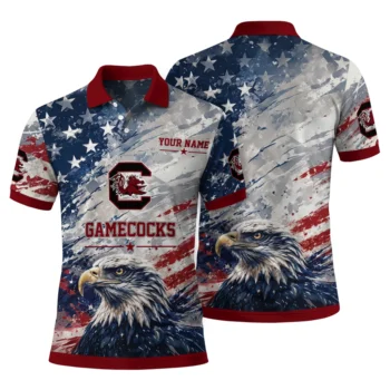 South Carolina Gamecocks Polo Shirt Personalized Star Brushstrokes Garnet Blue Fashion Forward