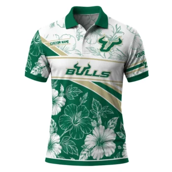 South Florida Bulls Polo Shirt Personalized Floral Angles Green White Best Selling