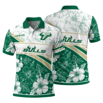 South Florida Bulls Polo Shirt Personalized Floral Angles Green White Fashion Forward