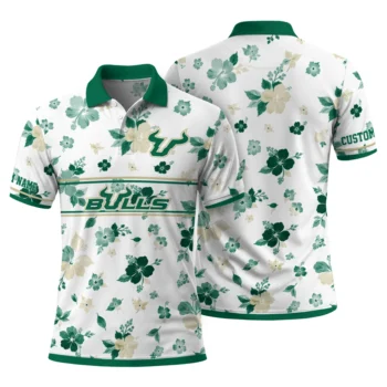 South Florida Bulls Polo Shirt Personalized Floral Pinstripe Green White Fashion Forward