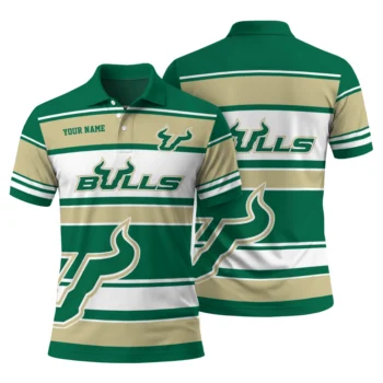 South Florida Bulls Polo Shirt Personalized Horizontal Blocks Green Fashion Forward