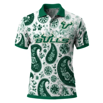 South Florida Bulls Polo Shirt Personalized Paisley Florals Green White Best Selling