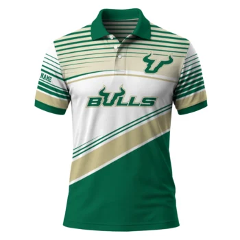 South Florida Bulls Polo Shirt Personalized Slanted Stripes Green White Best Selling