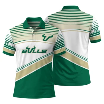 South Florida Bulls Polo Shirt Personalized Slanted Stripes Green White Fashion Forward