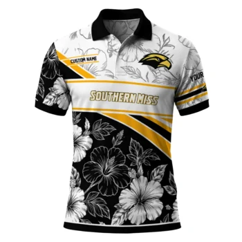 Southern Miss Golden Eagles Polo Shirt Custom Floral Angles Black White Best Selling