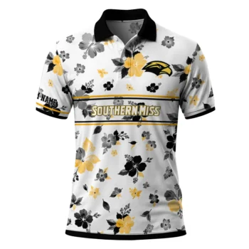 Southern Miss Golden Eagles Polo Shirt Custom Floral Pinstripe Black White Best Selling