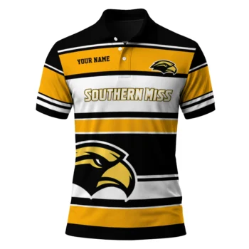 Southern Miss Golden Eagles Polo Shirt Custom Horizontal Blocks Black Best Selling