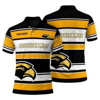 Southern Miss Golden Eagles Polo Shirt Custom Horizontal Blocks Black Fashion Forward