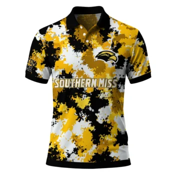 Southern Miss Golden Eagles Polo Shirt Custom Pixel Camo Black Best Selling