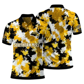 Southern Miss Golden Eagles Polo Shirt Custom Pixel Camo Black Fashion Forward