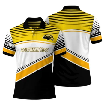 Southern Miss Golden Eagles Polo Shirt Custom Slanted Stripes Black White Fashion Forward