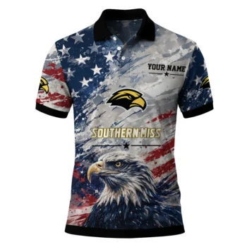 Southern Miss Golden Eagles Polo Shirt Custom Star Brushstrokes Black Blue Best Selling