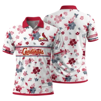 St Louis Cardinals Polo Shirt Custom Floral Pinstripe Red White Fashion Forward