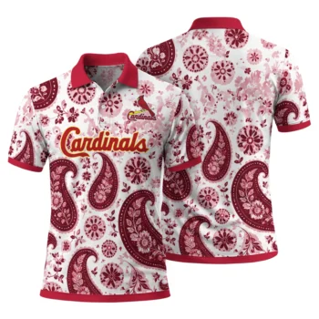 St Louis Cardinals Polo Shirt Custom Paisley Florals Red White Fashion Forward