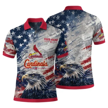St Louis Cardinals Polo Shirt Custom Star Brushstrokes Red Blue Fashion Forward