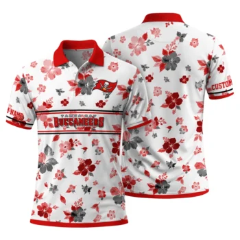 Tampa Bay Buccaneers Polo Shirt Personalized Floral Pinstripe Red White Fashion Forward