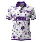 Tcu Horned Frogs Polo Shirt Custom Floral Pinstripe Purple White Best Selling