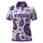 Tcu Horned Frogs Polo Shirt Custom Paisley Florals Purple White Best Selling