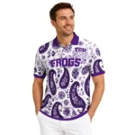 Tcu Horned Frogs Polo Shirt Custom Paisley Florals Purple White Best Selling