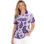 Tcu Horned Frogs Polo Shirt Custom Paisley Florals Purple White Best Selling