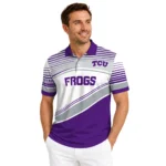 Tcu Horned Frogs Polo Shirt Custom Slanted Stripes Purple White Best Selling