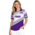 Tcu Horned Frogs Polo Shirt Custom Slanted Stripes Purple White Best Selling