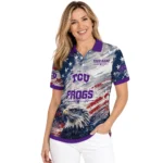 Tcu Horned Frogs Polo Shirt Custom Star Brushstrokes Purple Blue Best Selling