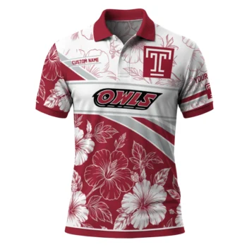 Temple Owls Polo Shirt Custom Floral Angles Red White Best Selling