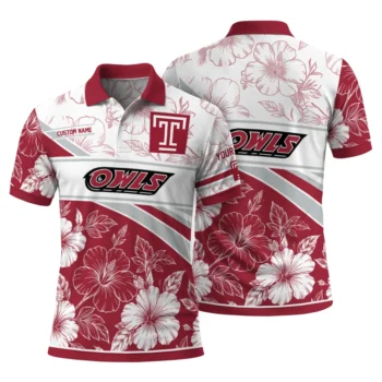 Temple Owls Polo Shirt Custom Floral Angles Red White Fashion Forward
