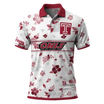 Temple Owls Polo Shirt Custom Floral Pinstripe Red White Best Selling