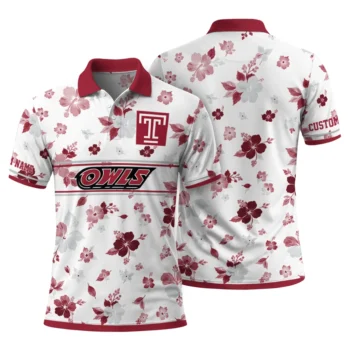 Temple Owls Polo Shirt Custom Floral Pinstripe Red White Fashion Forward