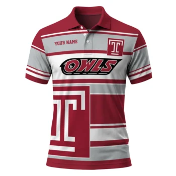 Temple Owls Polo Shirt Custom Horizontal Blocks Red Best Selling