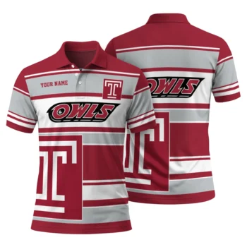 Temple Owls Polo Shirt Custom Horizontal Blocks Red Fashion Forward