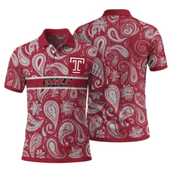Temple Owls Polo Shirt Custom Paisley Band Red Fashion Forward