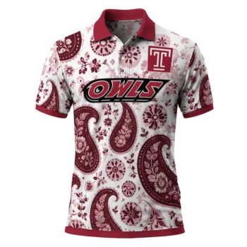 Temple Owls Polo Shirt Custom Paisley Florals Red White Best Selling