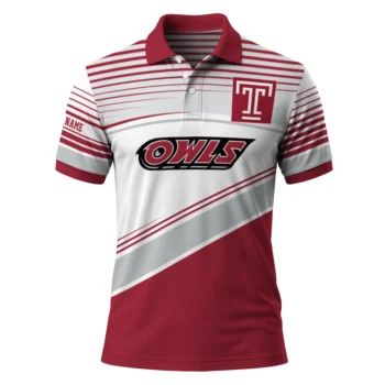 Temple Owls Polo Shirt Custom Slanted Stripes Red White Best Selling